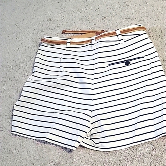 Zara Basic Nautical Navy and White Striped High Waisted Shorts with Belt Size M - Picture 3 of 5